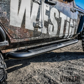 Westin Textured Black Platinum 4 Oval Nerf Step Bars: Jeep Wrangler 2018-2024