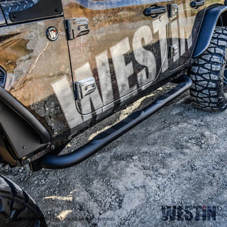 Westin Textured Black E-Series Nerf Step Bars: Jeep Wrangler 2018-2024