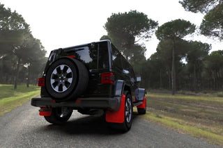 Rally Armor Red UR Mud Flap: Jeep Wrangler 2019-2024 w/ Black Logo
