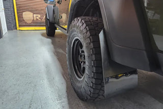 Rally Armor Black Mud Flap: Jeep Gladiator 2020-2024 w/ Metallic Black Logo