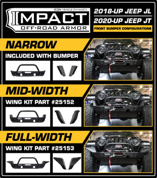 ICON Front Impact Bumper Full Width Wings: Jeep Gladiator (20-22) / Wrangler (18-22)