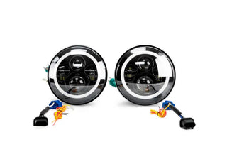 DV8 Offroad LED Projector Headlights: Jeep Wrangler JK 2007-2018 w/ Angel Eyes