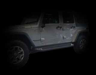 DV8 Offroad Plated Steel Rock Slider Steps: Jeep Wrangler JK 2007-2018 (4 Door) Matte Black