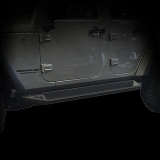 DV8 Offroad Plated Steel Rock Slider Steps: Jeep Wrangler JK 2007-2018 (4 Door) Matte Black