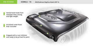 DV8 Offroad 18+ Jeep JL Rubicon Replica Hood: Jeep Gladiator (20-21) / Wrangler (18-21)
