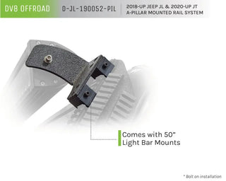 DV8 Offroad Picatinny Rail A-Pillar Pod LED Light Mount: Jeep Wrangler (18-21) / Gladiator (20-21)