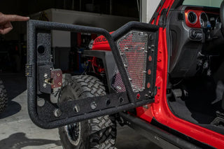 DV8 Offroad Front Rock Doors w/ Perforated Aluminum Mesh (FRONT): Jeep Wrangler / Gladiator (18-21)