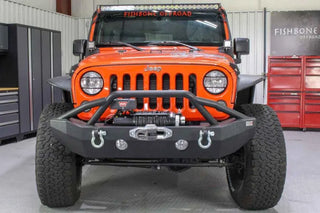 Fishbone Offroad Black Powdercoated Full Width Front Winch Bumper: Jeep Wrangler JK 2007-2018