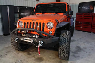 Fishbone Offroad Black Textured Powder Coated Front Winch Bumper w/ LEDs (FRONT): Jeep Wrangler