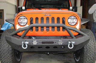 Fishbone Offroad Black Textured Powder Coated Front Winch Bumper w/ LEDs (FRONT): Jeep Wrangler