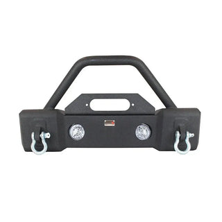 Fishbone Offroad Black Textured Powdercoated Stubby Bumper w/ Tube Guard: Jeep Wrangler JK (07-18)