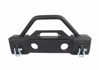 Fishbone Offroad Black Textured Powdercoated Stubby Bumper w/ Tube Guard: Jeep Wrangler JK (07-18)