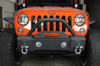 Fishbone Offroad Black Textured Powdercoated Stubby Bumper w/ Tube Guard: Jeep Wrangler JK (07-18)