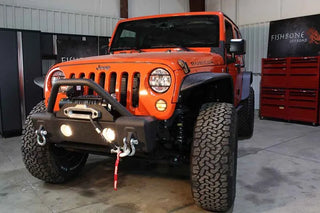 Fishbone Offroad Black Textured Powdercoated Stubby Bumper w/ Tube Guard: Jeep Wrangler JK (07-18)