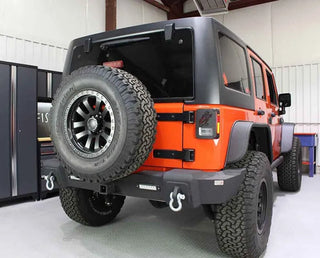 Fishbone Offroad Steel Rear Bumper w/ LEDs: Jeep Wrangler JK (2007-2018) Blk Textured Powdercoat