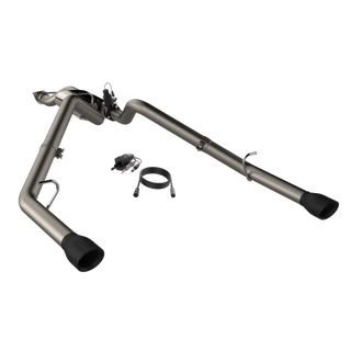 QTP Split Rear Exit Cat Back Exhaust: Ram 1500 2019-2024 w/ Black Tips