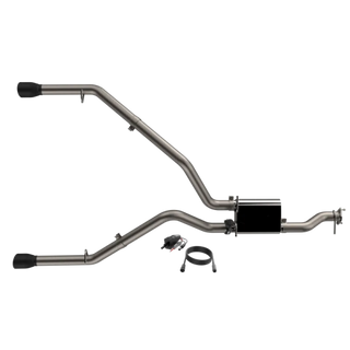 QTP Split Rear Exit Cat Back Exhaust: Ram 1500 2019-2024 w/ Black Tips