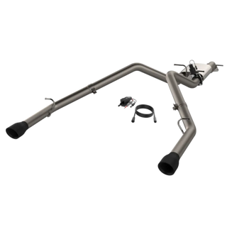 QTP Split Rear Exit Cat Back Exhaust: Ram 1500 2019-2024 w/ Black Tips