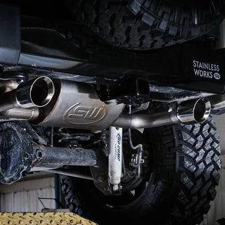 Stainless Works Axleback Exhaust Dual 4" Tips (REAR): Jeep Wrangler JK 2007-2018 3.8/3.6L