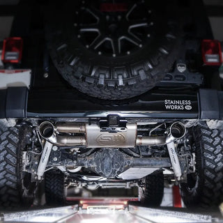 Stainless Works Axleback Exhaust Dual 4" Tips (REAR): Jeep Wrangler JK 2007-2018 3.8/3.6L