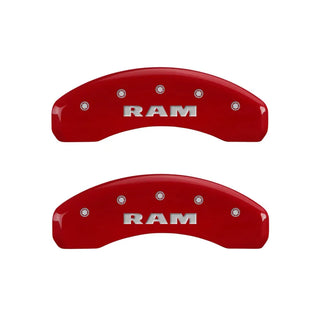 MGP Caliper Covers (FRONT AND REAR): Ram 1500 (11-18) / 1500 Classic (19-24) w/ Red Finish, Silver Characters, RAM Logo