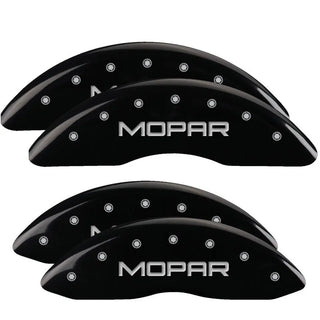 MGP Caliper Covers (FRONT AND REAR): Ram 2500 / 3500 (11-18) w/ Black Finish, Silver Characters, MOPAR Logo