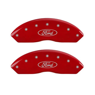 MGP Caliper Covers (FRONT AND REAR): Ram 2500 / 3500 (11-18) w/ Red Finish, Silver Characters, RAM Logo