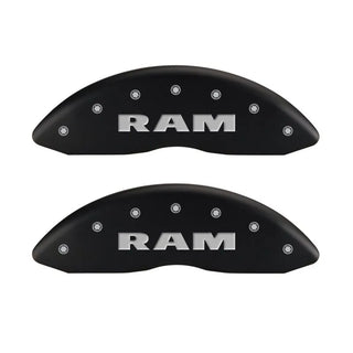 MGP Caliper Covers (FRONT AND REAR): Ram 2500 / 3500 (11-18) w/ Red Finish, Silver Characters, RAM Logo