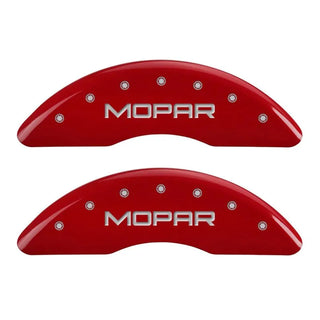 MGP Caliper Covers (FRONT AND REAR): Ram 2500 / 3500 (11-18) w/ Red Finish, Silver Characters, MOPAR Logo