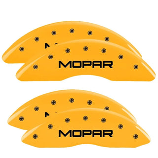 MGP Caliper Covers (FRONT AND REAR): Ram 2500 / 3500 (11-18) w/ Yellow Finish, Black Characters, MOPAR Logo