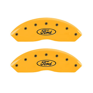 MGP Caliper Covers (FRONT AND REAR): Ram 2500 / 3500 (11-18) w/ Yellow Finish, Black Characters, RAM Logo