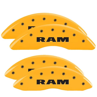 MGP Caliper Covers (FRONT AND REAR): Ram 2500 / 3500 (11-18) w/ Yellow Finish, Black Characters, RAM Logo