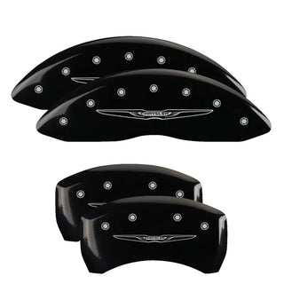 MGP Caliper Covers (FRONT AND REAR): Chrysler 300 (2011-2023) w/ Black Finish, Silver Characters, CHRYSLER WING Logo