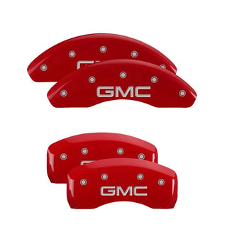 MGP Caliper Covers (FRONT AND REAR): Chrysler 300 (2011-2023) w/ Red Finish, Silver Characters, CHRYSLER WING Logo