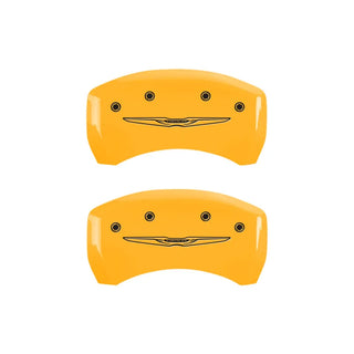 MGP Caliper Covers (FRONT AND REAR): Chrysler 300 (2011-2023) w/ Yellow Finish, Black Characters, CHRYSLER WING Logo