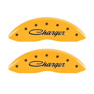 MGP Yellow Caliper Covers Charger Cursive Logo (F&R): Dodge Charger R/T 2006-2010 5.7L HEMI