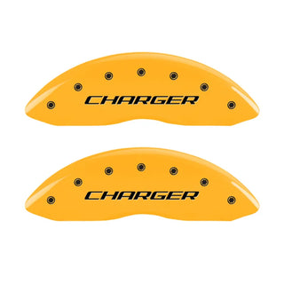 MGP Yellow Caliper Covers Charger Block Logo (F&R): Dodge Charger R/T 2006-2010 5.7L HEMI
