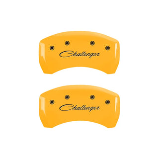 MGP Caliper Covers Challenger Cursive Logo Yellow (F&R): Dodge Challenger / Charger / Magnum 2005-2010 5.7L HEMI