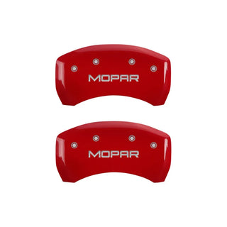 MGP Caliper Covers (FRONT AND REAR): Chrysler 300 (2011-2023) w/ Red Finish, Silver Characters, MOPAR Logo