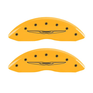 MGP Caliper Covers (FRONT AND REAR): Chrysler 300 (2011-2023) w/ Yellow Finish, Black Characters, CHRYSLER WING Logo