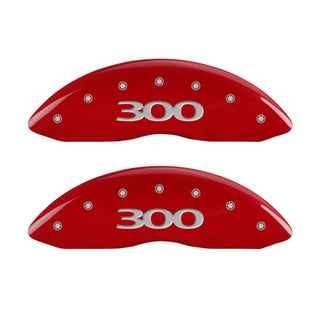 MGP Caliper Covers (FRONT AND REAR): Chrysler 300 (2011-2023) w/ Red Finish, Silver Characters, 300 Logo