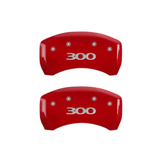 MGP Caliper Covers (FRONT AND REAR): Chrysler 300 (2011-2023) w/ Red Finish, Silver Characters, 300 Logo