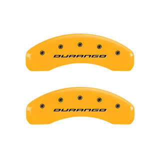 MGP Caliper Covers (FRONT AND REAR): Dodge Durango (07-09) / Ram 1500 (06-10) w/ Yellow Finish, Black Characters, DURANGO Logo