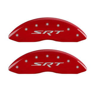 MGP Caliper Covers (FRONT AND REAR): Chrysler 300 (2005-2014) w/ Red Finish, Silver Characters, SRT-8 Logo