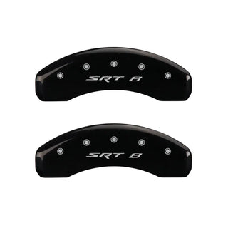 MGP Caliper Covers (FRONT AND REAR): Chrysler 300 2005 - 2014 w/ Black Finish, Silver Characters, SRT-8 Logo