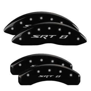 MGP Caliper Covers (FRONT AND REAR): Chrysler 300 2005 - 2014 w/ Black Finish, Silver Characters, SRT-8 Logo