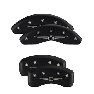 MGP Caliper Covers (FRONT AND REAR): Chrysler 300 (2005-2014) w/ Black Finish, Silver Characters, MOPAR Logo