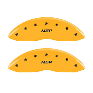 MGP Caliper Covers (FRONT AND REAR): Chrysler 300 (2005-2014) w/ Yellow Finish, Black Characters, MGP Logo