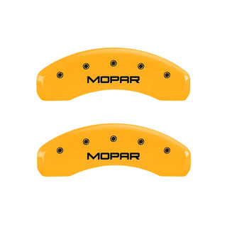 MGP Caliper Covers (FRONT AND REAR): Dodge Durango (07-09) / Ram 1500 (06-10) w/ Yellow Finish, Black Characters, MOPAR Logo