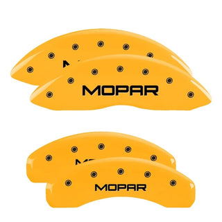 MGP Caliper Covers (FRONT AND REAR): Dodge Durango (07-09) / Ram 1500 (06-10) w/ Yellow Finish, Black Characters, MOPAR Logo